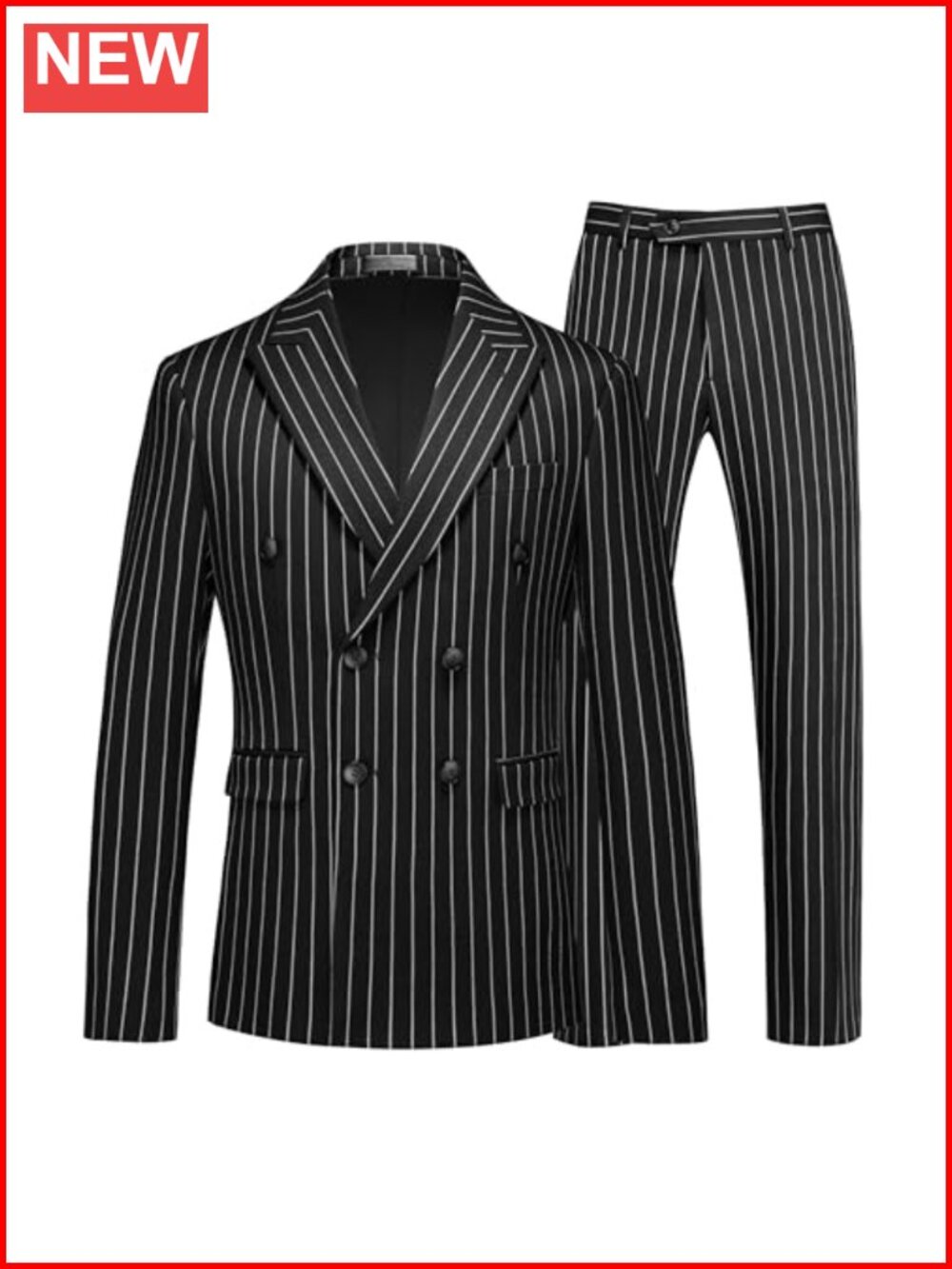 Mens Double Breasted Pinstripe Suit 2 Piece Slim Fit Vintage Tuxedo Wedding